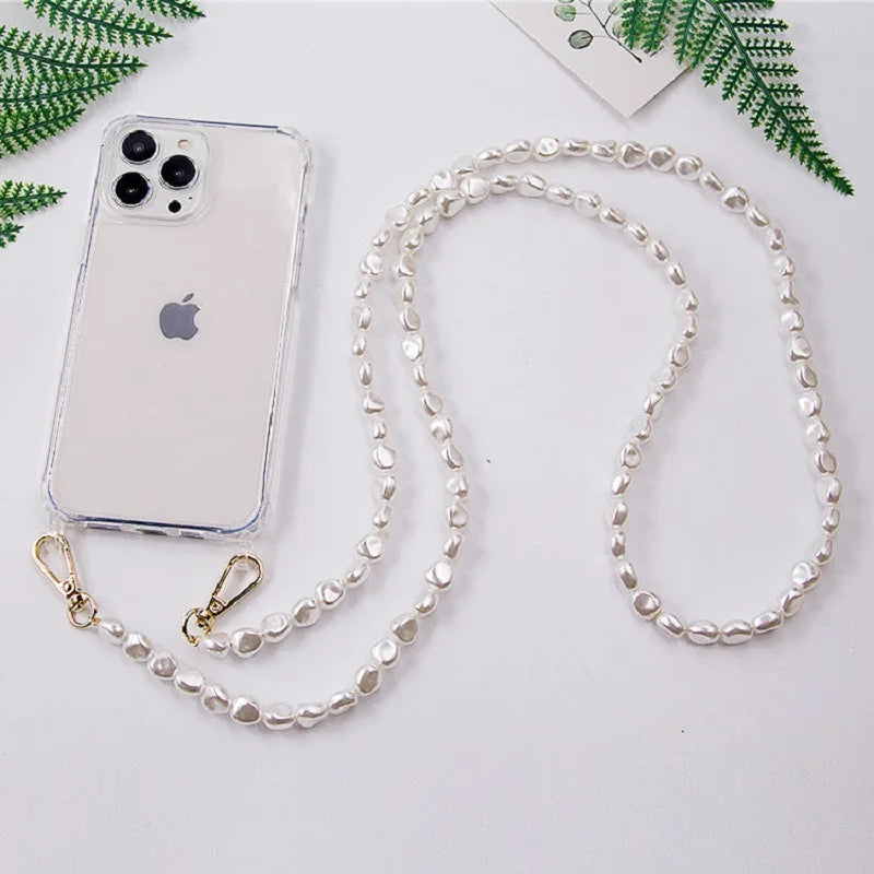 Magesafe Transparent Phone crossbody strap cell phone accessories fashion bead neck lanyard For iPhone 15 14 13 Pro 12 mini 7 8