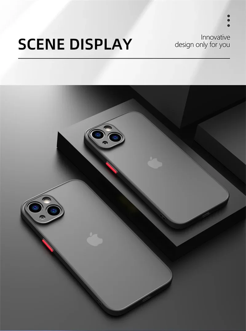 Shockproof Thin Matte Case For iPhone 15 14 13 12 11 Pro Max XR XS X 8 Plus Mini Silicone Bumper Clear Hard PC Protective Cover