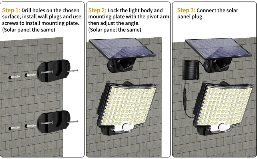 NEW 192 LED Solar Lamp Outdoor Wall Lamp IP65 Waterproof Spotlights Lamp Motion Sensor Solar 3 Mode Street Light Garden Decor