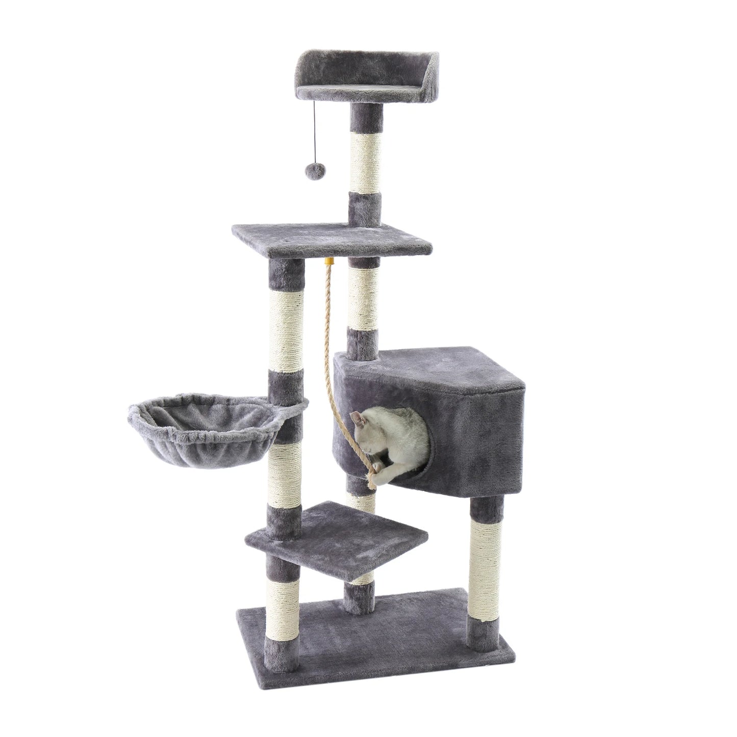 Cat Tree Luxury Cat Towers with Double Condos Spacious Perch Cat Hammock Fully Wrapped Scratching Sisal Post and Dangling Balls