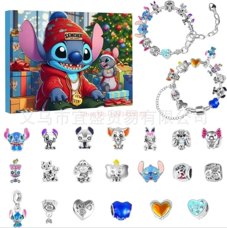 Anime Stitch Mickey Christmas Advent Calendar Bracelets Decor 24 Days Xmas Countdown Calendar Diy Jewelry Making Kit Girl Xmas G