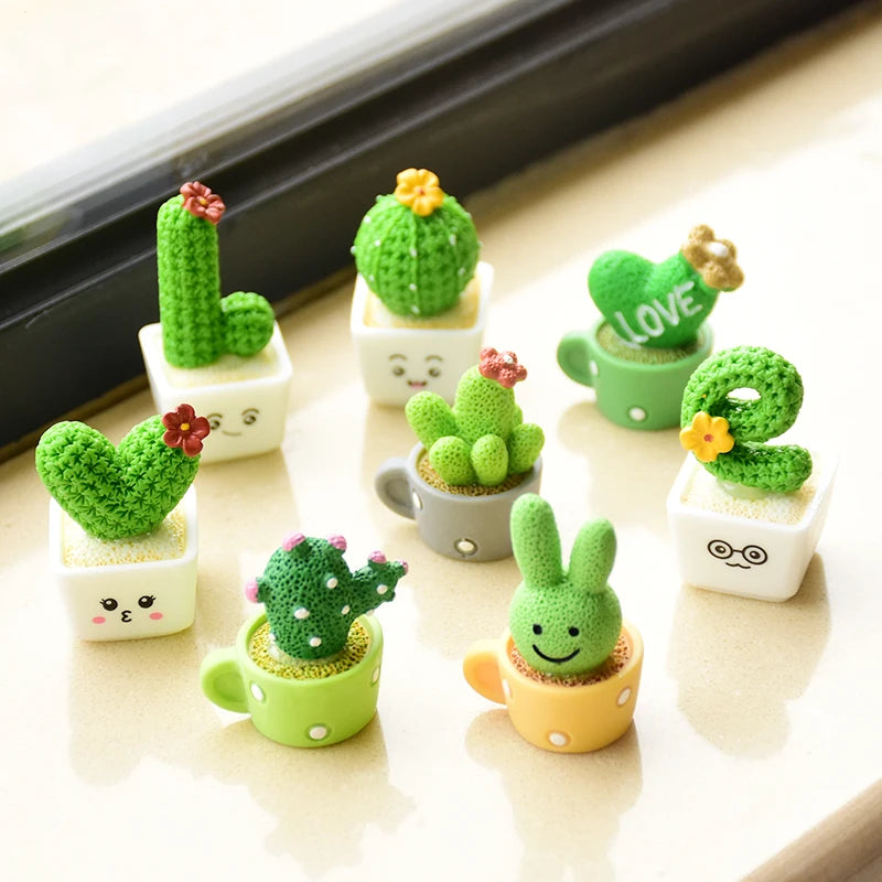 4Pcs/set Resin Succulent Cactus Mini Green Plant Bonsai Small Tree Pot Car Office Home Living Room Decoration Wedding Party Gift