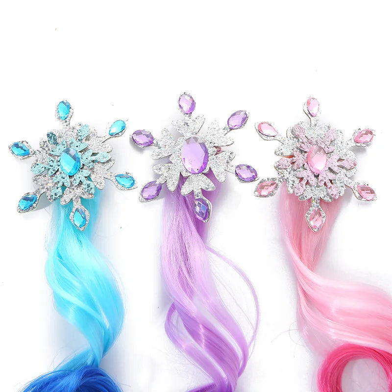 1 Pcs Baby Snowflake Bow Dazzle Gradient Fashion Children's Princess Wig Clockwork Edge Clip Sea Clip Hair Accessories