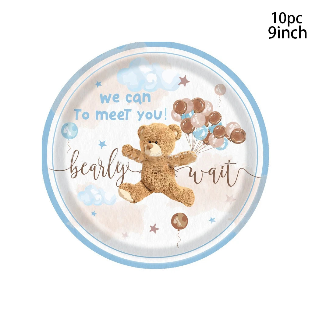 Cartoon Bear Disposable Tableware We Can Bearly Wait Baby Bear Plates Napkin Bear Theme Kids Birthday Party Babyshower Decor