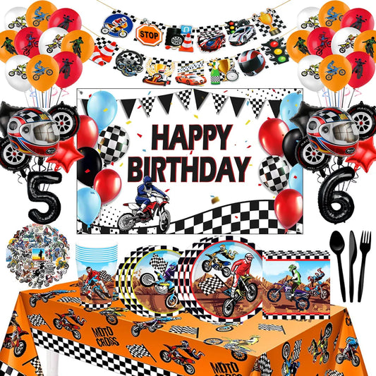 Dirt Bike Motorcycle Birthday Party Decorations Tableware Cups Plates Tablecloth Helmet Balloons Motocross Kids Party Supplies