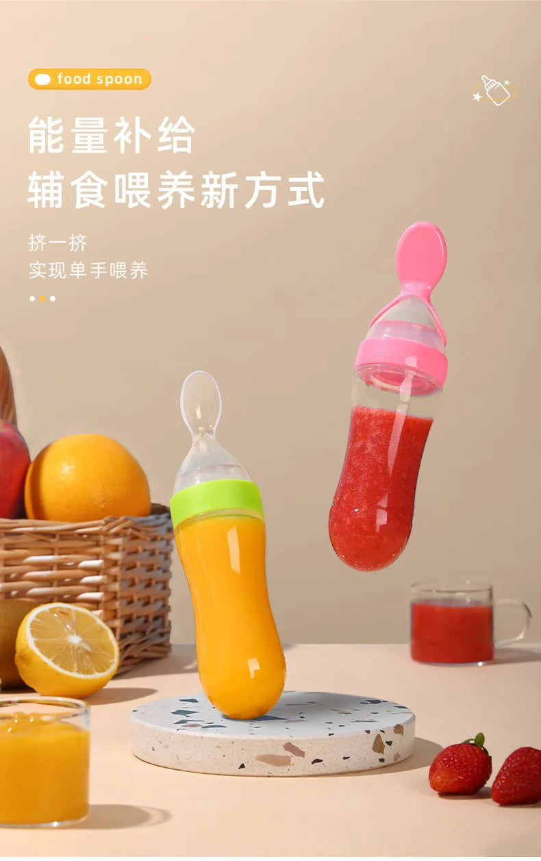 Squeezing Feeding Bottle Silicone Newborn Baby Training Rice Spoon Infant Cereal Food Supplement Feeder Safe Tableware Tools