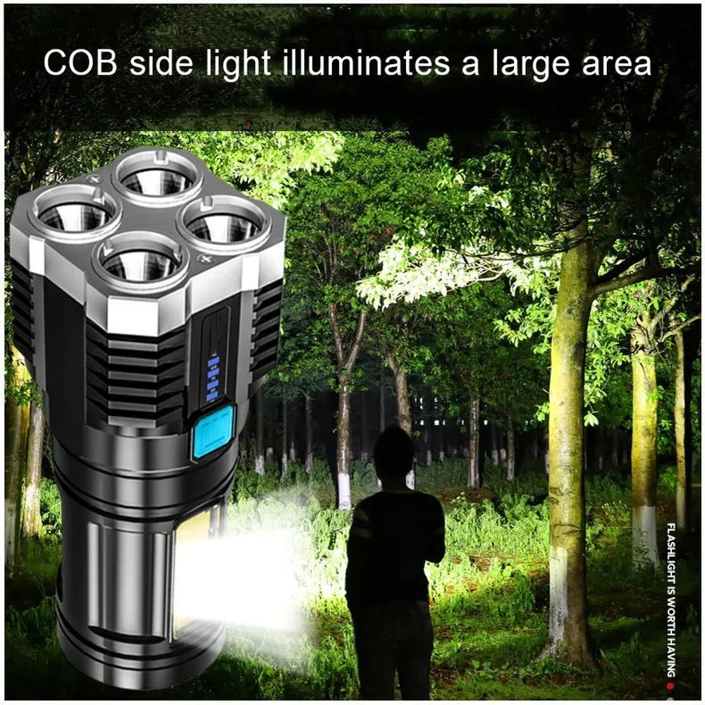 High Power Rechargeable Led Flashlights 7LED Camping Torch With Cob Side Light Lightweight Outdoor Lighting ABS Material