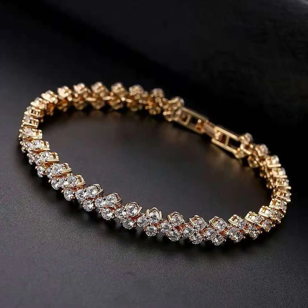 Women Silver Color Rose Gold Bracelet for Female Pulseras Crystal Heart Charm Bracelet Women Bridal Wedding Fine Jewelry Gift