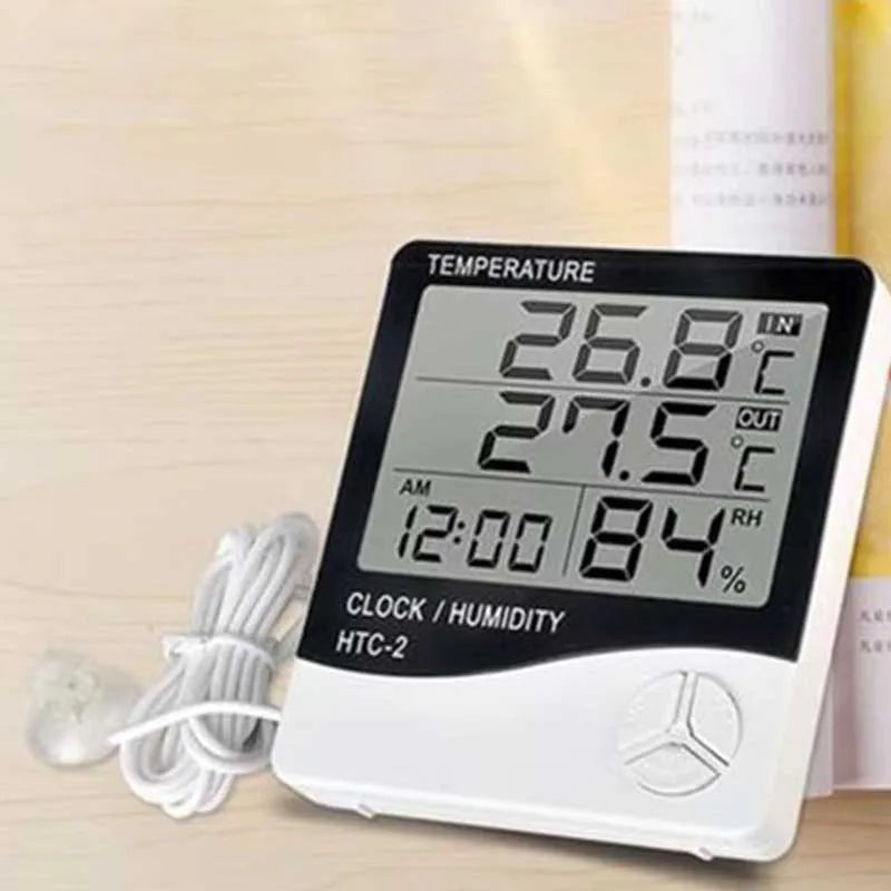 Digital LCD Thermo-hygrometer 1 Piece of Household Indoor and Outdoor Electronic Thermometer, Weather Station with Alarm Clock