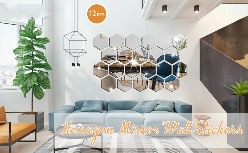 Hexagon 3D Mirror Wall Sticker Multiple Sizes DIY TV Background Living Room Stickers Wall Decor Bedroom Bathroom Home Decoration