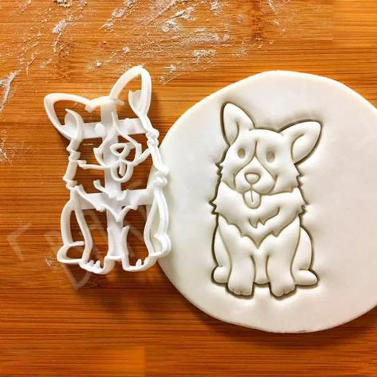 Set Cookie Cutters Mold Corgi Dog Shaped DIY Biscuit Baking Tool Cute Animal Cookie Stamp for Kids Kitchenware Bakeware