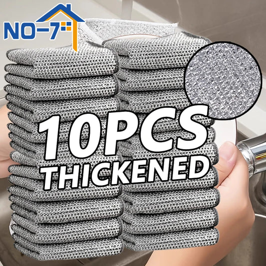 Magic Dishcloth Silver Wire Cleaning Kitchen Cloth Goods Thickened Microfiber Wash Towel Built-in Sponge Steel Wire Ball Rag