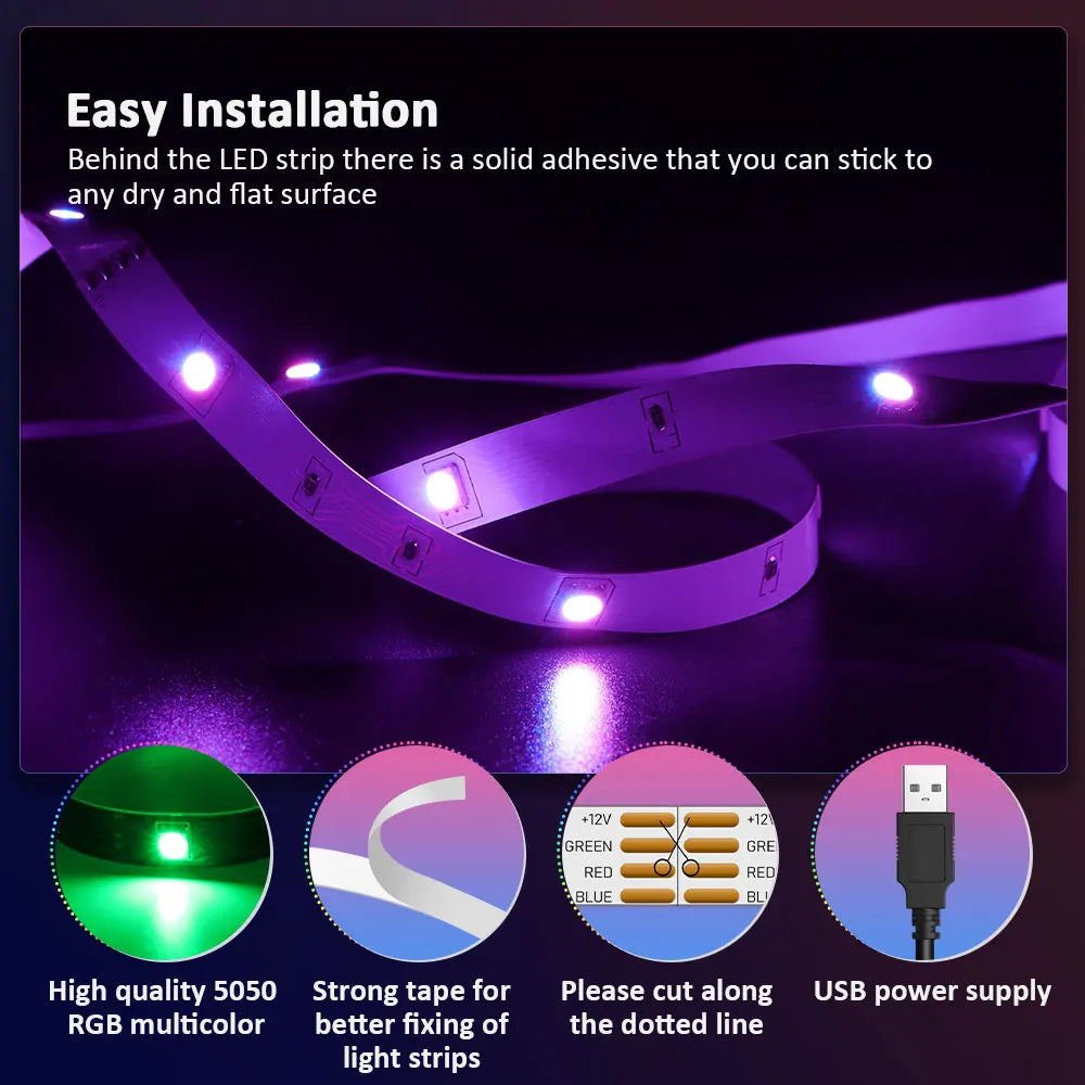 LED Strip Lights RGB 5050 ,5V 1M-30M,16 million colors, RGB , Led Strip Lighting Music Sync, Color Changing for Party Home