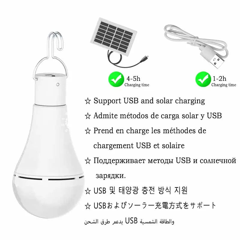 LED Solar Bulb with Hook Light Outdoor Waterproof Camping Solar Lamp Energy Saving Bulb Garden Courtyard Path Light