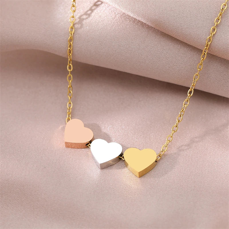 RAKOL Stainless Steel Necklaces Trend Sweetheart Gold Color Silver Color Metal Charms Pendants Chains Fashion Necklace For Women