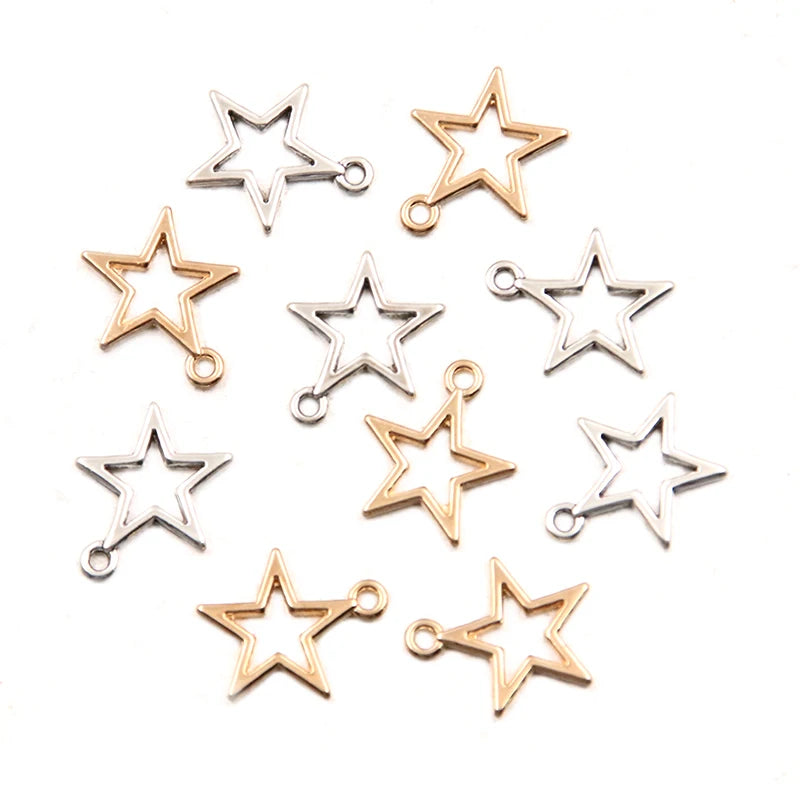 50PCS 14*16mm 2 Color Wholesale Hollow Star Charms Geometry Pendant Metal Alloy DIY Necklace Bracelet Earrings Marking