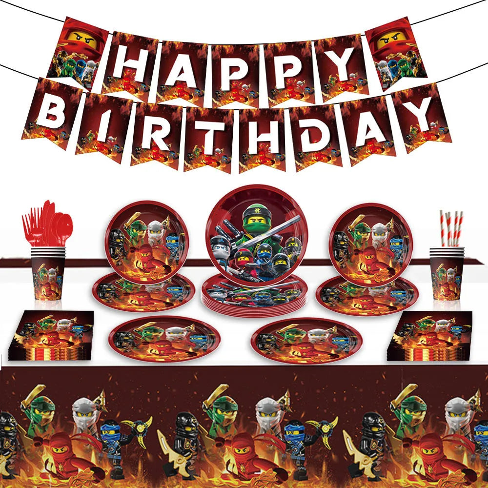 Cartoon Ninja Birthday Decorations  Paper Tableware Plate Cup Tablecloth Foil Ballons Kids Banner Cake Toppers Party Supplies