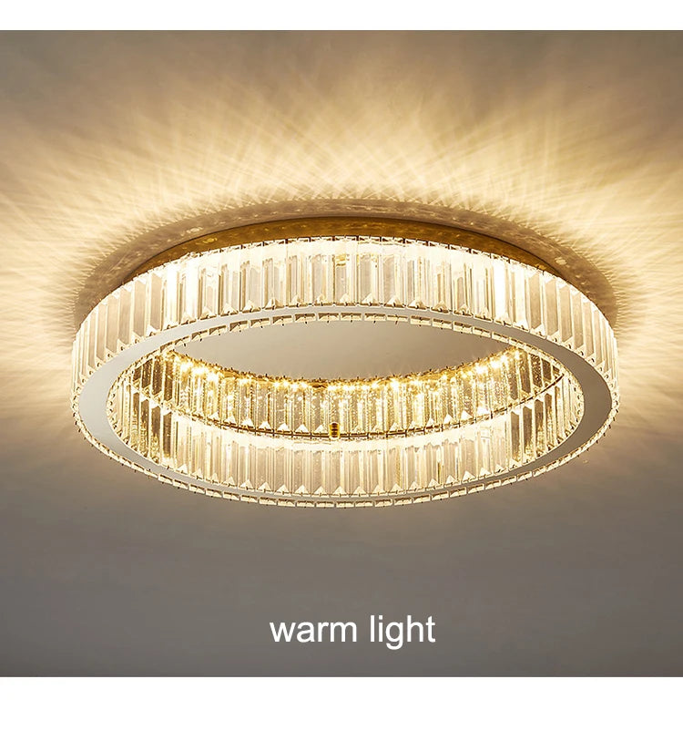 Modern interior living room luxury gold round crystal ceiling light indoor home lighting ceiling light ring glossy LED light