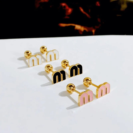 2pcs Stainless Steel Letter M Stud Earrings for Women, Fashion Brand Jewelry Delicate Cute Tiny Earrings Gift