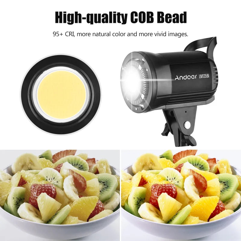 Andoer LM135Bi Portable LED Photography Fill Light 135W Studio Video Light 3000K-5600K Dimmable Bowens Mount Continuous Light