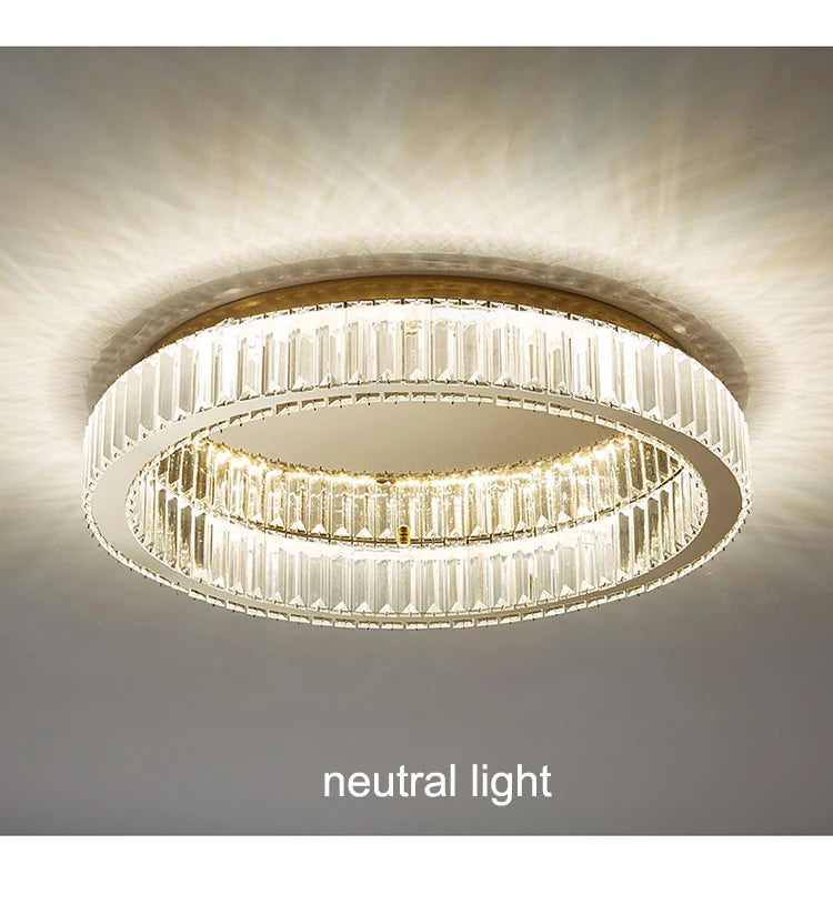 Modern interior living room luxury gold round crystal ceiling light indoor home lighting ceiling light ring glossy LED light