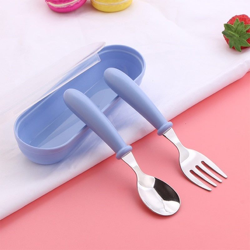 3pcs Children Spoon Forks Box Kids Stainless Steel Kids Cutlery Portable Baby Feeding Utensils Baby Spoons Baby Tableware Set