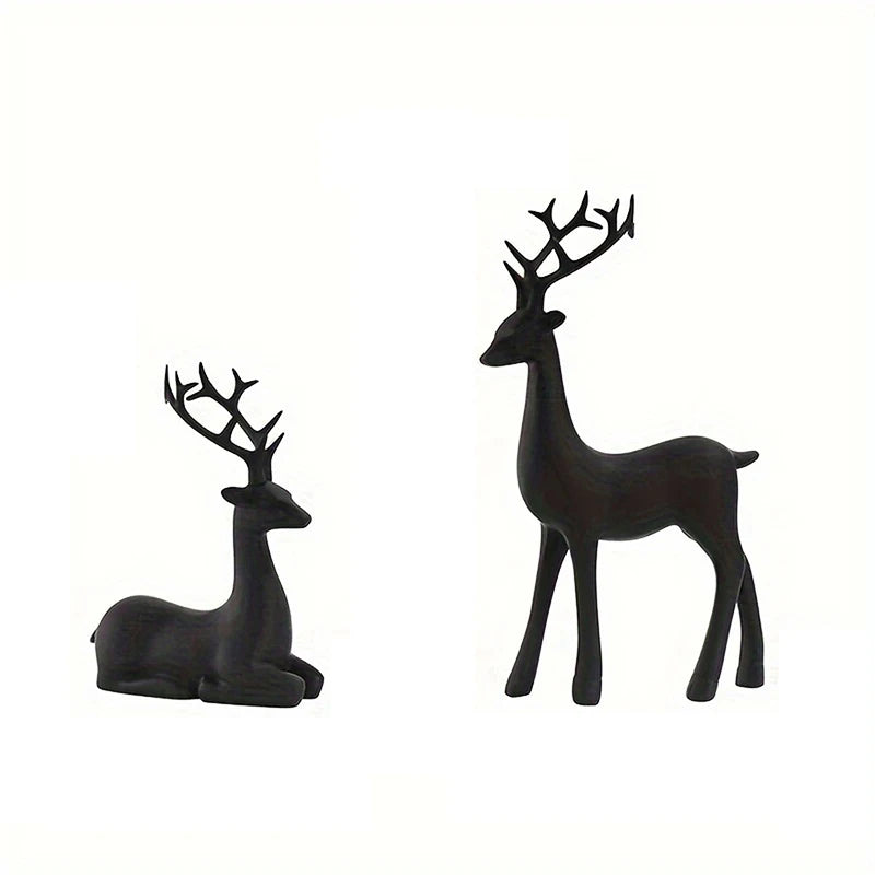 Christmas Decorate Modern Reindeer Figurines Matte Black Deer Statues Elk Sculpture Decorations for Living Room, Bedroom, Office