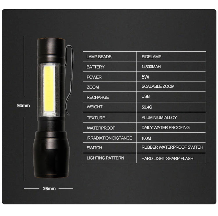 Mini Torch LED Rechargeable Flashlight Portable USB Charging Flashlight High Power Bank Camping Waterproof Long Range Lantern