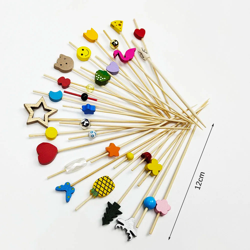 50/100Pcs Disposable Bamboo Skewer Hawaii Party  Buffet Food Picks Cupcake Fruit Fork Party Dessert Salad Stick Toothpick Skewer