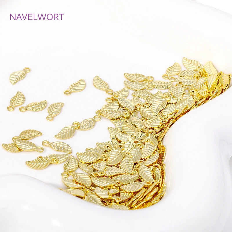 18K Gold Plated Brass Mini Tree Leaf Leaves Charms Pendants,For Earrings Necklace Jewelry Making DIY Handmade Crafts Wholesale