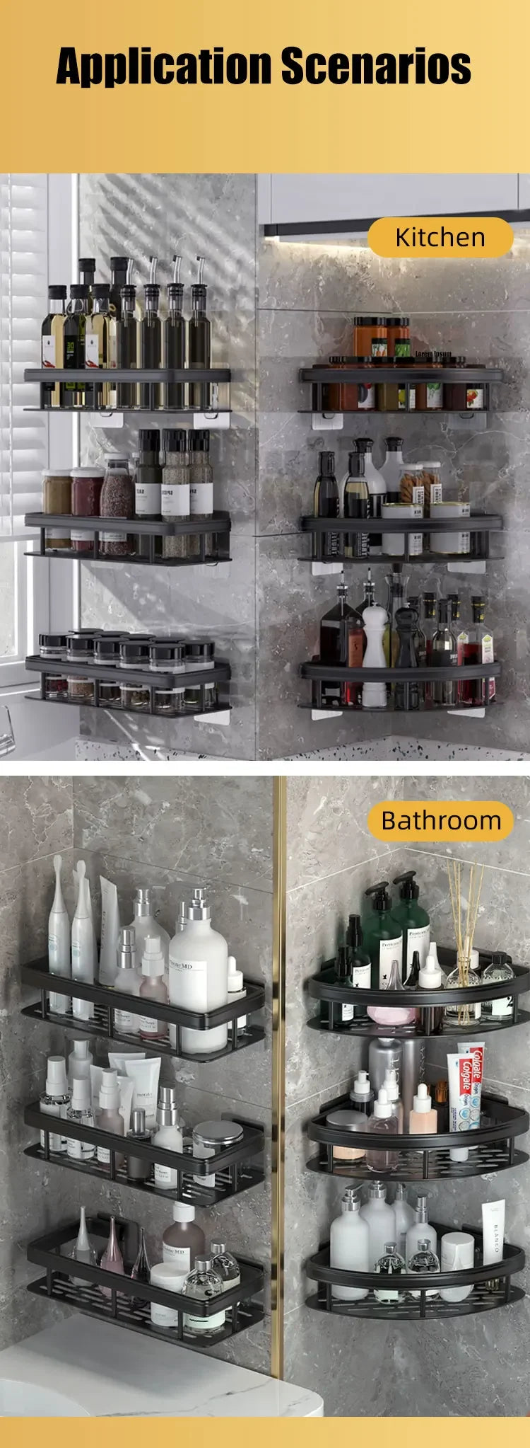 Adhesive Shower Caddy Rustproof Organizers  Large Capacity  No Drilling Shelves for Bathroom Storage  Home Decor