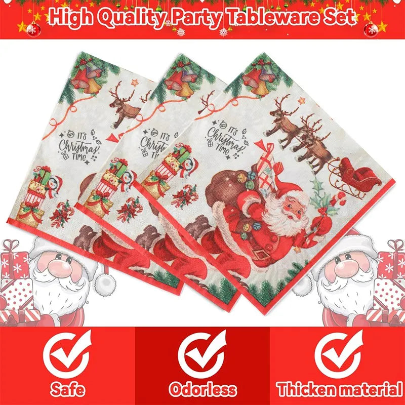 Christmas Party Disposable Tableware Santa Elk Paper Plates Paper Cups Merry Christmas Decorations 2024 For Home Xmas Ornaments