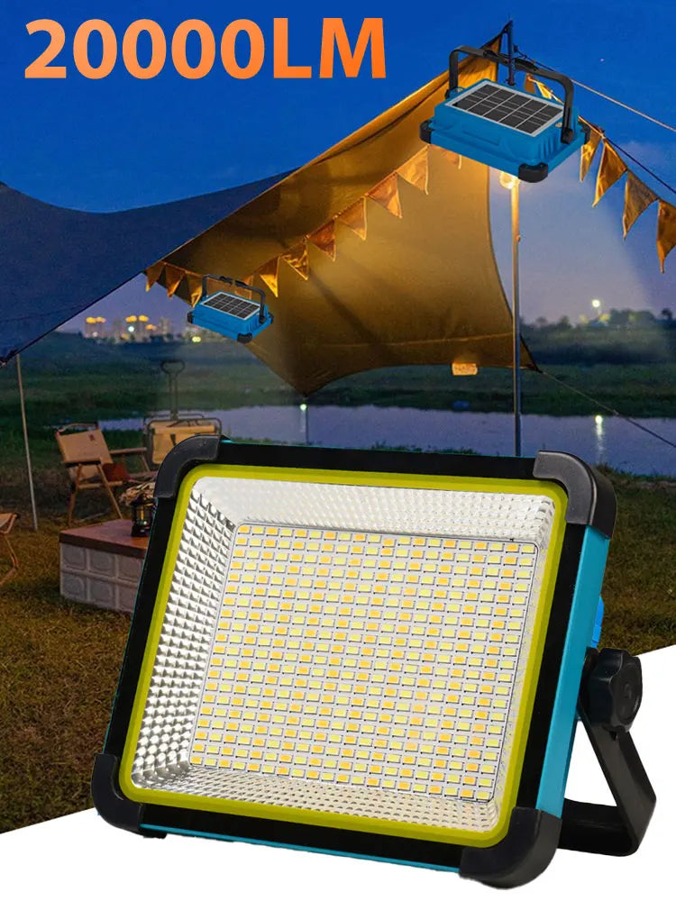 20000LM USB Rechargeable LED Solar Flood Light 10000mAH with Magnet Strong Light Portable Camping Tent Lamp Work Repair Lighting