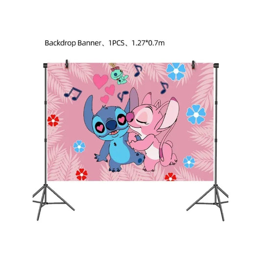 Disney Pink cartoon Stitch series children's birthday party decoration Balloon Cake Flag Insertion Disposable tableware