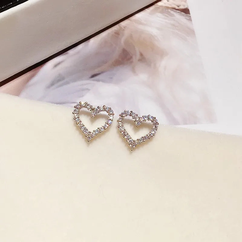 Korean Earrings S925 Silver Color Heart Bling Zircon Stone Stud Earrings for Women Fashion Jewelry 2022 Trend