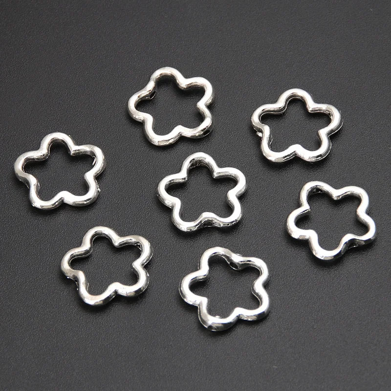 60pcs Silver Color 16x15mm Cute Hollow Flower Charms Connector Pendant Fit DIY Handmade Metal Alloy Jewelry Making Supplies