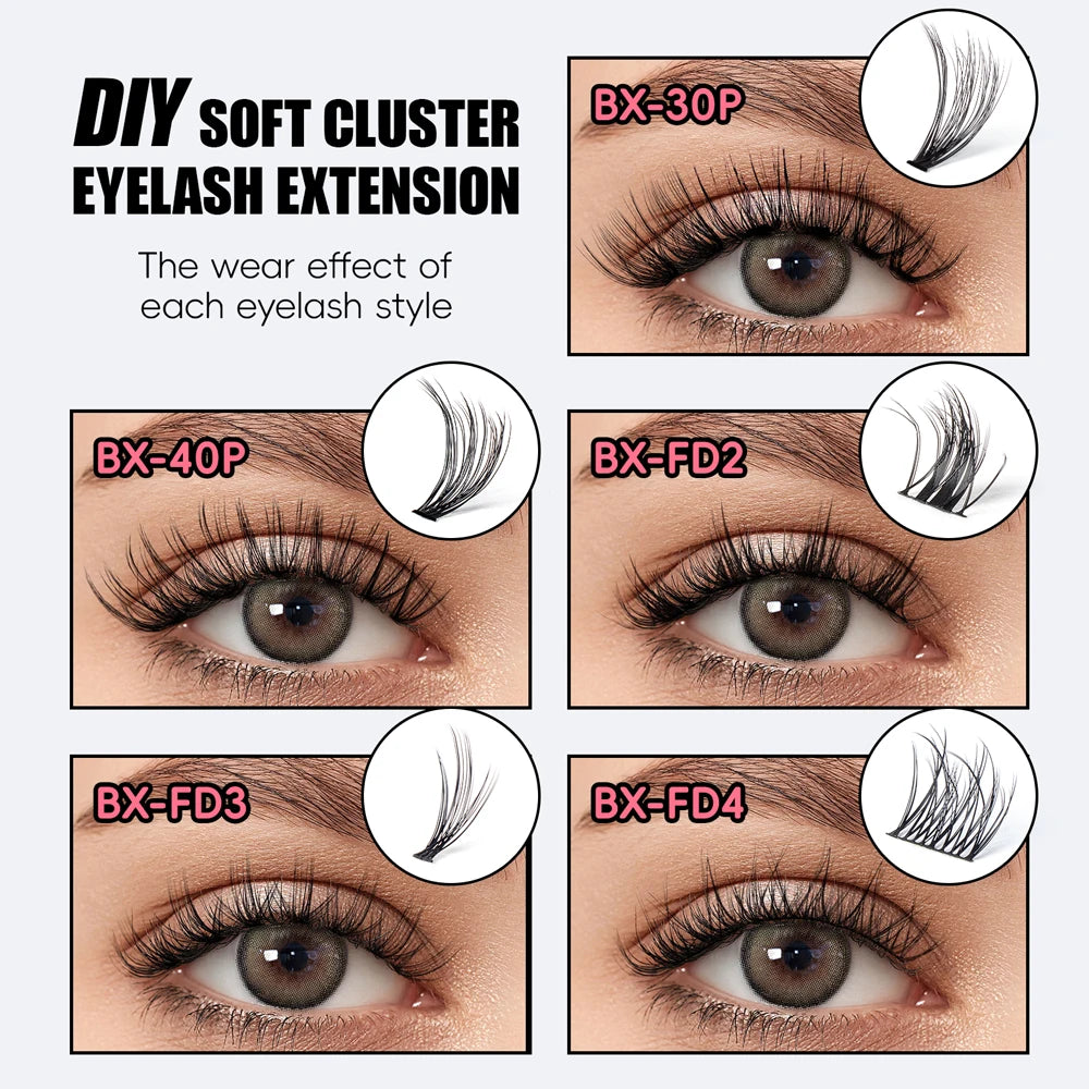 20P 30P 40P DIY Mink Eyelash Clusters Mixed Tray Individual Cat Eye 3D False Eyelash Extension Bundle Makeup Tool