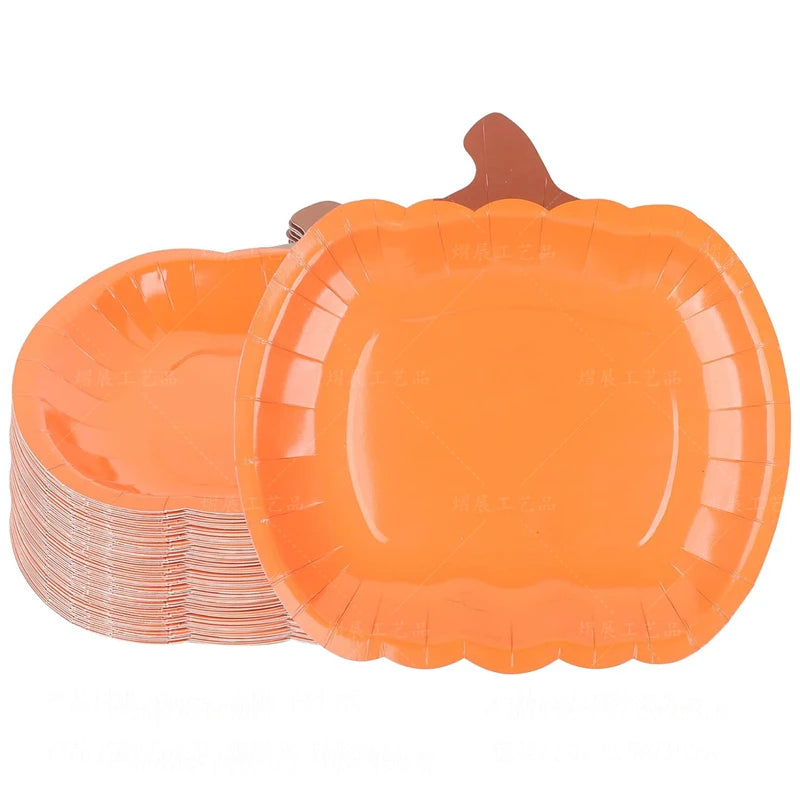 10pcs Halloween Pumpkin Paper Plates 9 Inch Orange Pumpkin Disposable Plates Halloween Dinner Plates for Halloween Party Favors