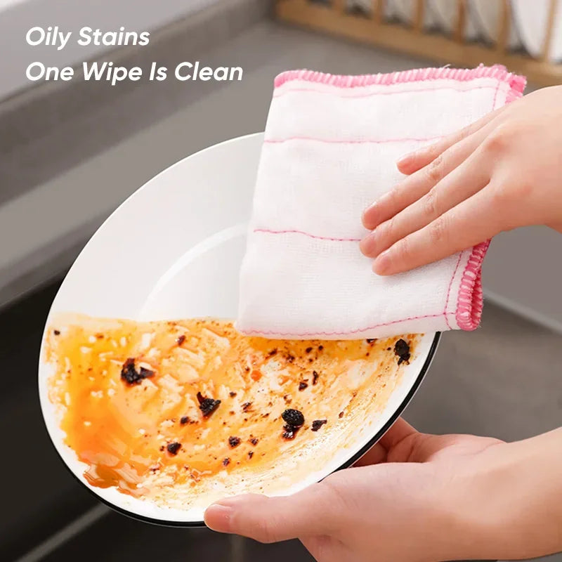 5Pcs Kitchen Towels Cotton Dishcloth Super Absorbent Non-stick Oil Reusable Cleaning Cloth Kitchen Daily Dish Towels