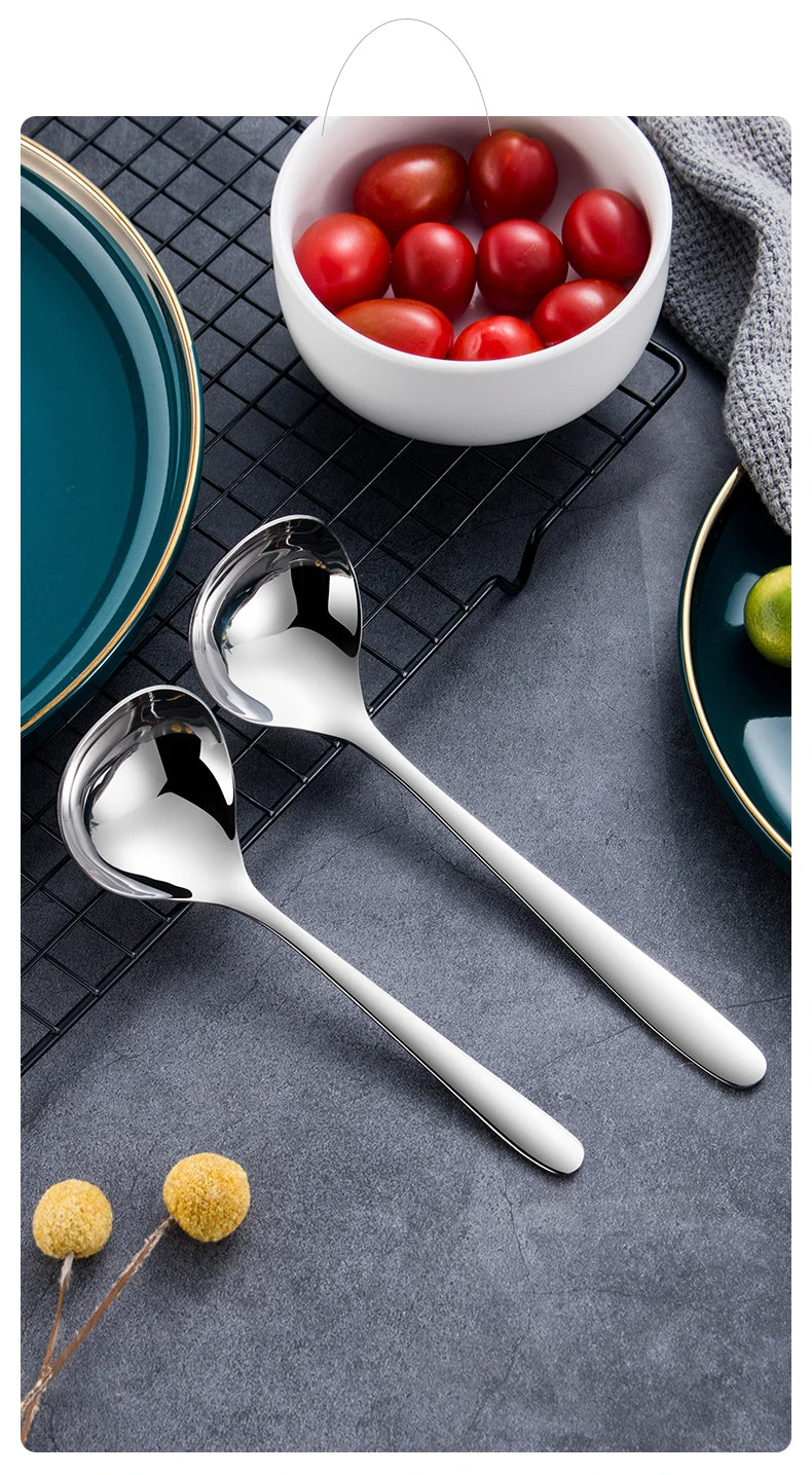 5pcs/1pc 304 Stainless Steel Spoon Soup Spoon Rice Spoon LongHandle Tableware Set Kitchen Utensils