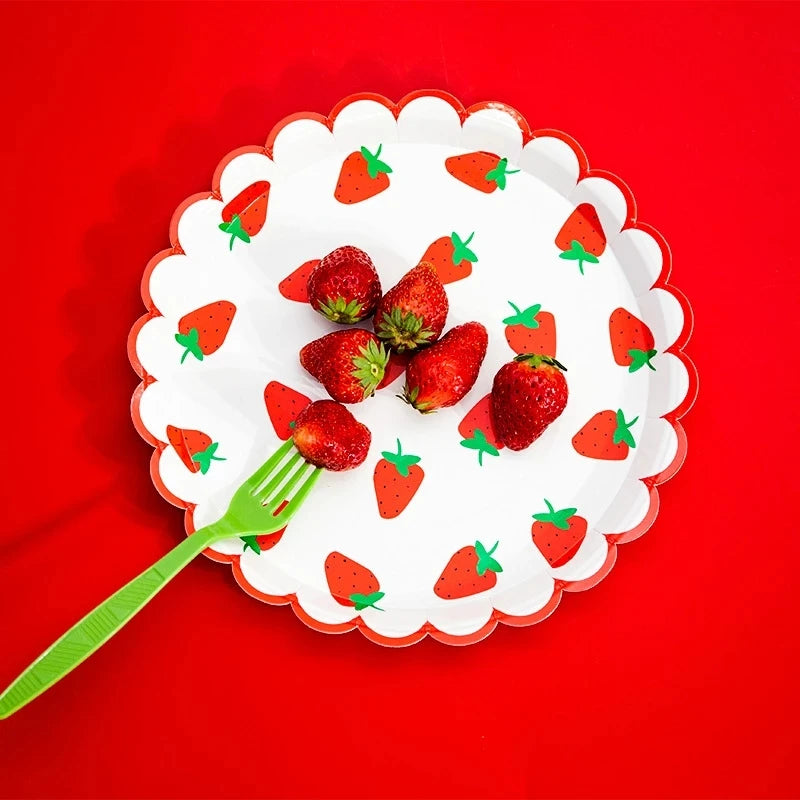 Strawberry Theme Party Disposable Tableware Birthday Party Decorations Girl Strawberry Party Baby Shower Decoration Supplies