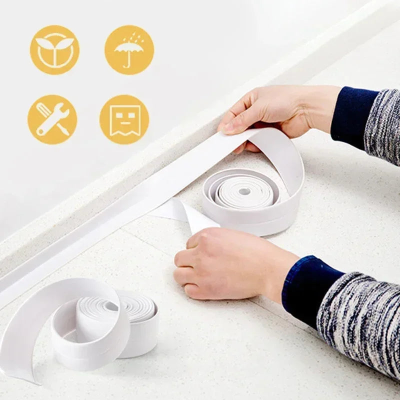 Waterproof Wall Tape Bathroom Kitchen Adhesive Tape Contour Tapes Cardboard Sealing Strip Bathroom Shower Sink Bath Caulk Tapes