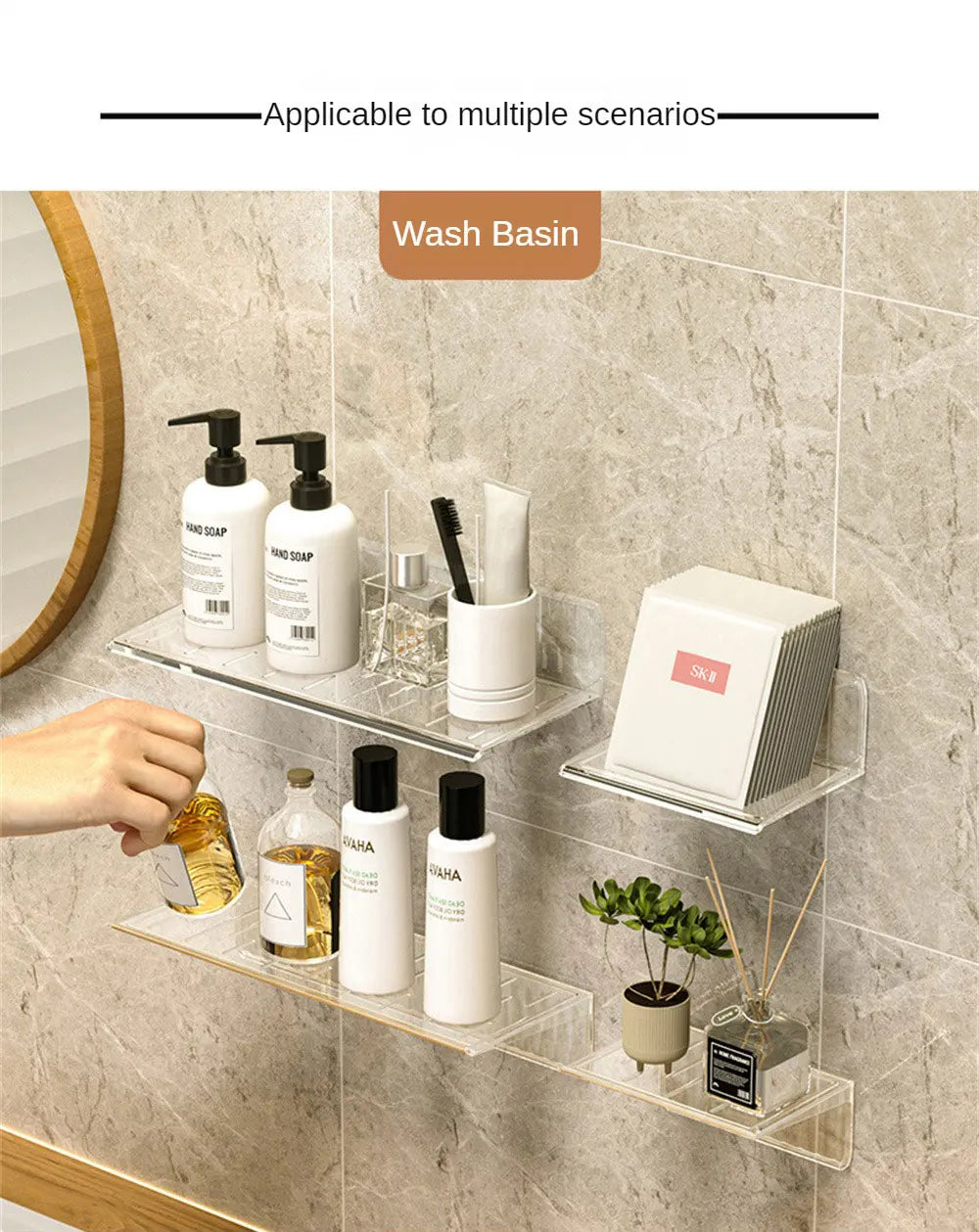 Bathroom Organizer Wall Shelf Home Storage Rack Vanity Table Skin Care Cosmetic cotton Display Punch-Free Storage Holder Shelves