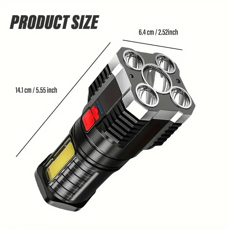 5 LEDs High Power Flashlight Rechargeable Camping Torch Light With COB Side Light 4 Modes For Camping Adventure Hiking Outdoor