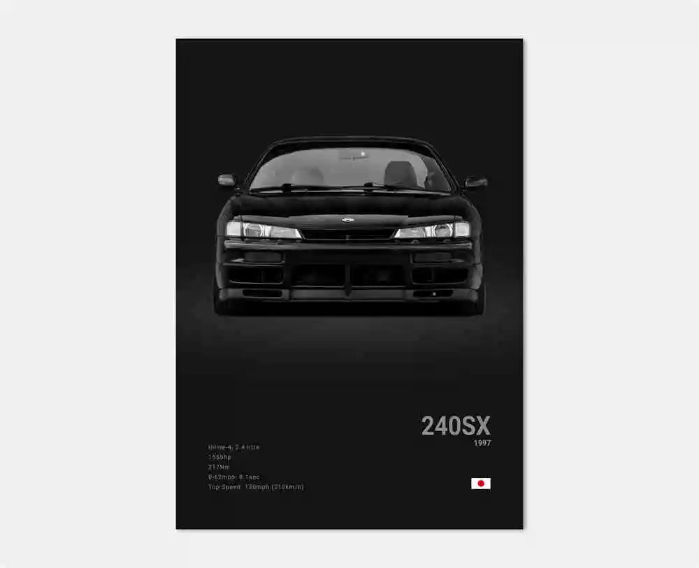 Pop Black and White Japan Cars Luxury Super Sport Car Poster Aesthetic R34 Gtr 240sx Canvas Print for Wall Art Garage Room Decor