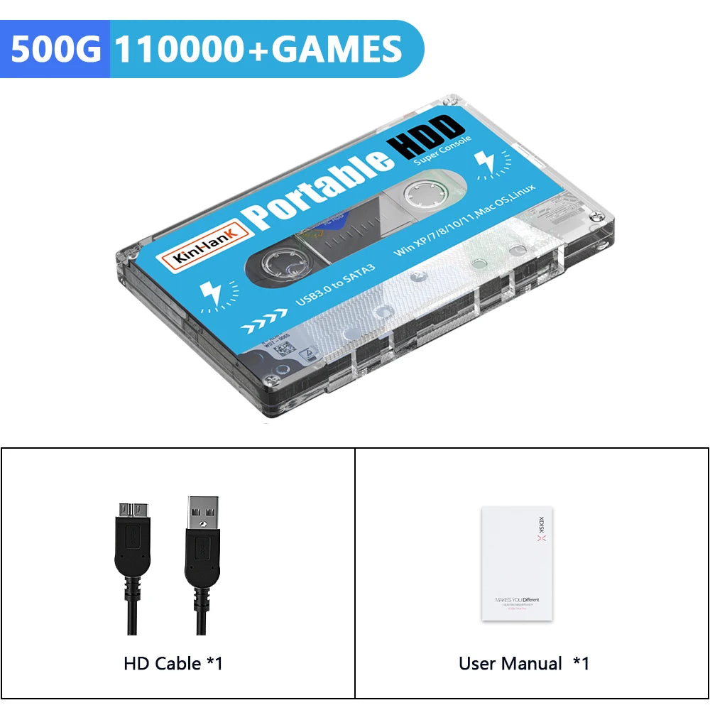 KINHANK Super Console 500G Gaming HDD 100000 Video Games 70 Emulators For DC/MAME/SS/NAOMI/PS2/PS1 Plug and Play Batocera OS