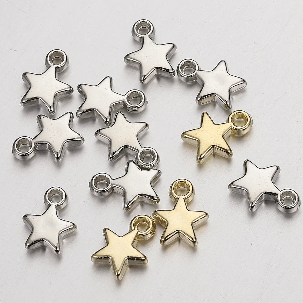 100Pcs CCB Acrylic Beads Charms Pendants 9mm Star Gold Color Silver Color Charm Beads for Jewelry Making Finding