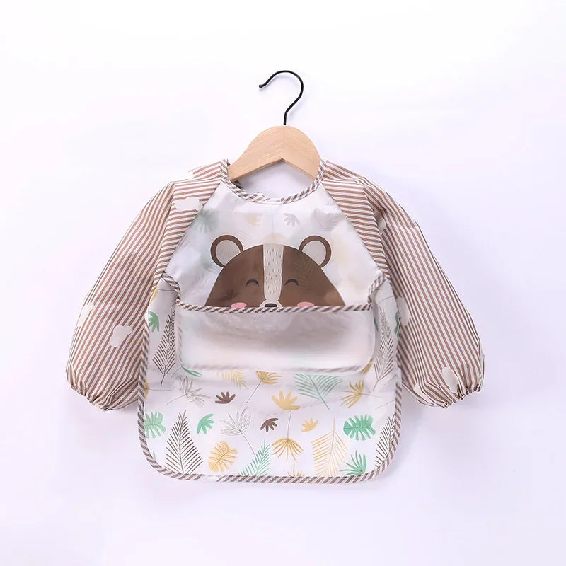 Baby Long Sleeve Scarf Waterproof Toddler Art Smock Feeding Bib Apron Pocket Infant Boys Girls Burp Cloth Banana Bibs for1-3Year