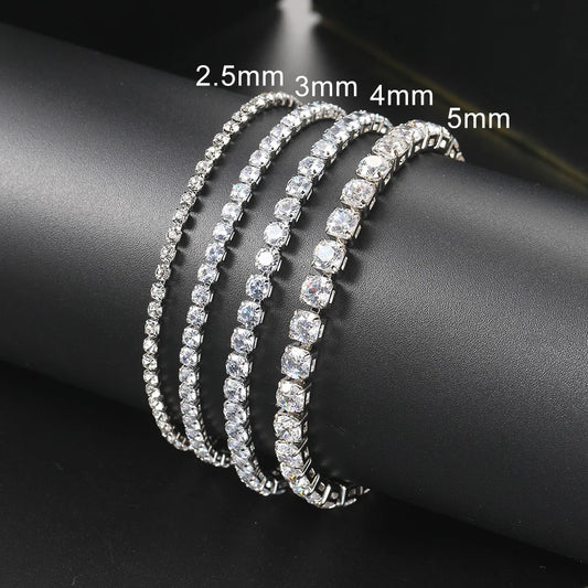 Silver Color 2.5/3/4/5mm Zircon Tennis Bracelet For Women Men Dazzling Crystal Hand Chain Wedding Gift Punk Fashion Jewelry