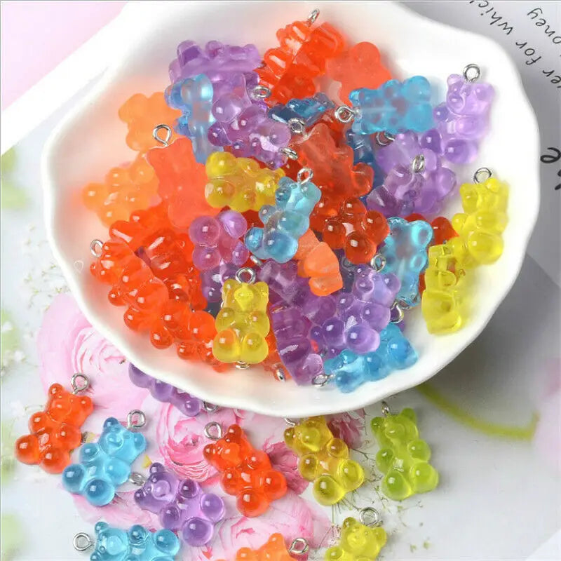 10/50pcs Candy Color Gummy Mini Bear Charms Pendant for Making Cute Earrings Pendant Necklace DIY Creative Jewelry Finding